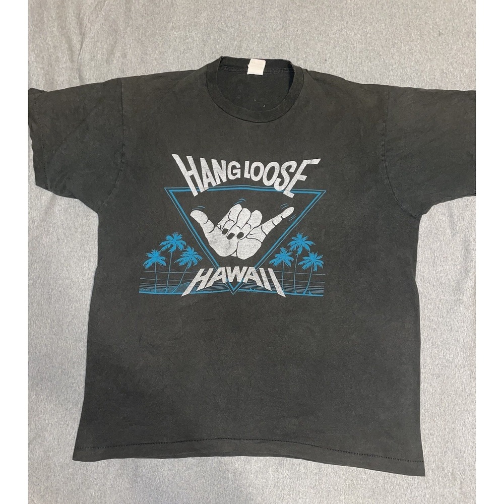 Vintage Hang Loose Hawaii Shirt Mens XL Black Fruit Of The Loom USA Tag 🍀 0013